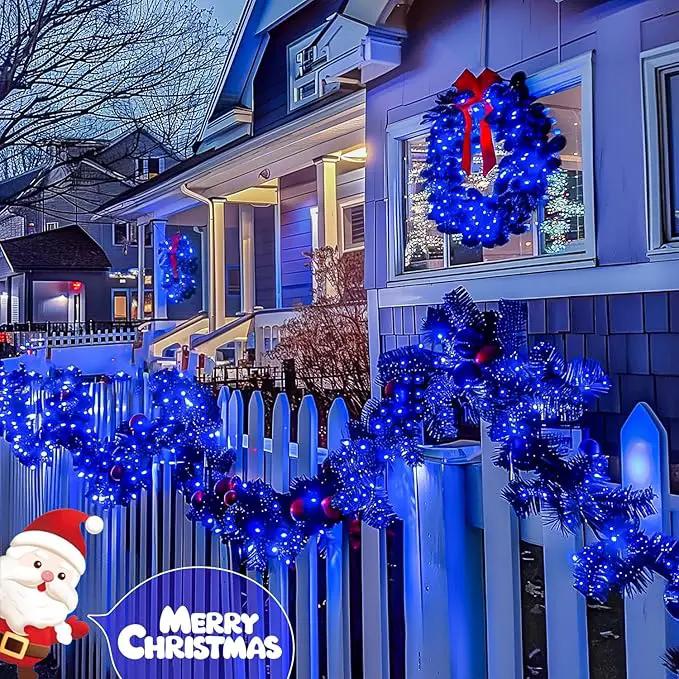 JMEXSUSS 2 Pack Blue Solar String Lights Outdoor Waterproof, Each 33ft 100 LED Solar Fairy Lights, 8 Modes Copper Wire Mini Christmas Light for Outside Patio Garden Tree Christmas Decorations by GreenHaven Gardens