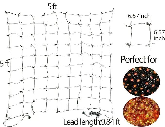 HISHINY Halloween Lights Outdoor,100LED 5ftx5ft Orange Net Lights with Connectable, Waterproof,UL Certified and Durable Green Wire Design for Bushes,Shrubs,Halloween Decorations Outdoor by GreenHaven Gardens