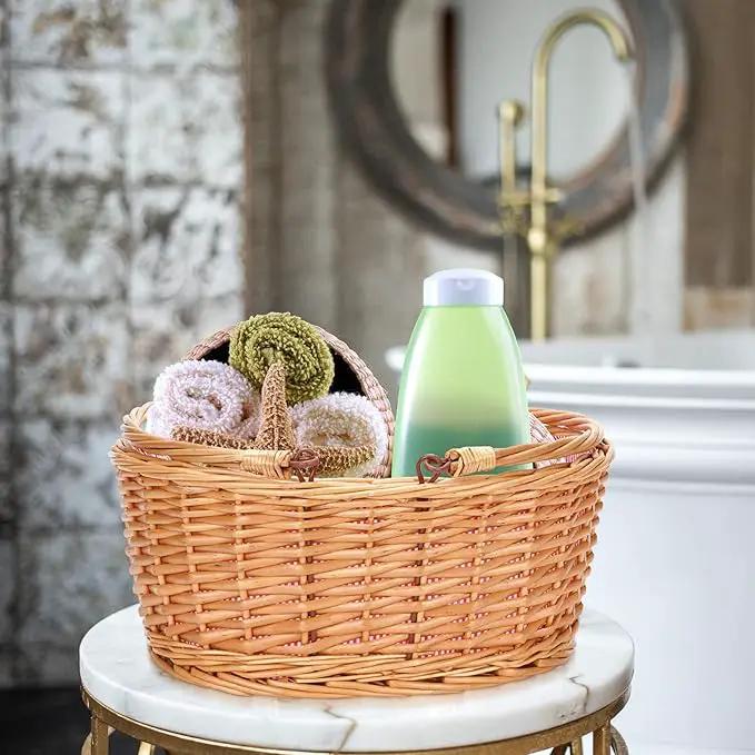 Wicker Picnic Basket with Double Folding Handles, Natural Large Willow Hamper Empty Basket Cheap Easter Eggs Candy Storage Wine Basket for Toy, Flower, Wedding（Red 16inch） by GreenHaven Gardens