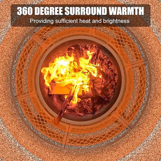47 Inch Outdoor Fire Pit with 2 Grills, Extra Large BBQ Firepits for Outside, Metal Round Fire pits with Lid&Fire Poker,3 in 1 Wood Burning Outdoor Fireplaces for Backyard,Patio,Bonfire by GreenHaven Gardens