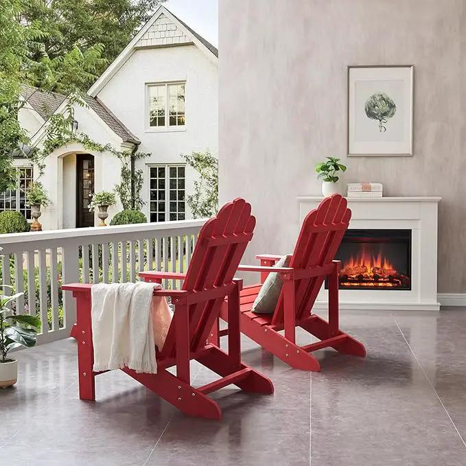 Psilvam Classic Adirondack Chair, Standard-Sized Poly Lumber Fire Pit Chair, 350Lbs Support Weather Resistant Patio Chairs for Garden, Party, Beach(Red) by GreenHaven Gardens