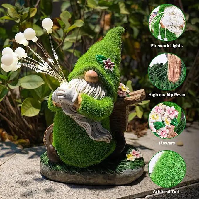 mopha Garden Gnomes Statues Outdoor Decor, Funny Solar Powered Fairy Firefly Lights Lawn Ornaments, Resin Figurines Outside Decoration Clearance Gardening Gift by GreenHaven Gardens