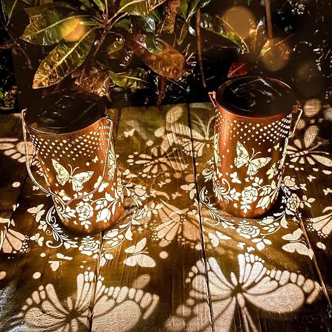 4 Packs Solar Lanterns Outdoor Hanging Lantern Lights, 4 Butterflies Hollowed-Out Metal Decor Lantern, Waterproof LED Decorative Garden Light Gifts by GreenHaven Gardens