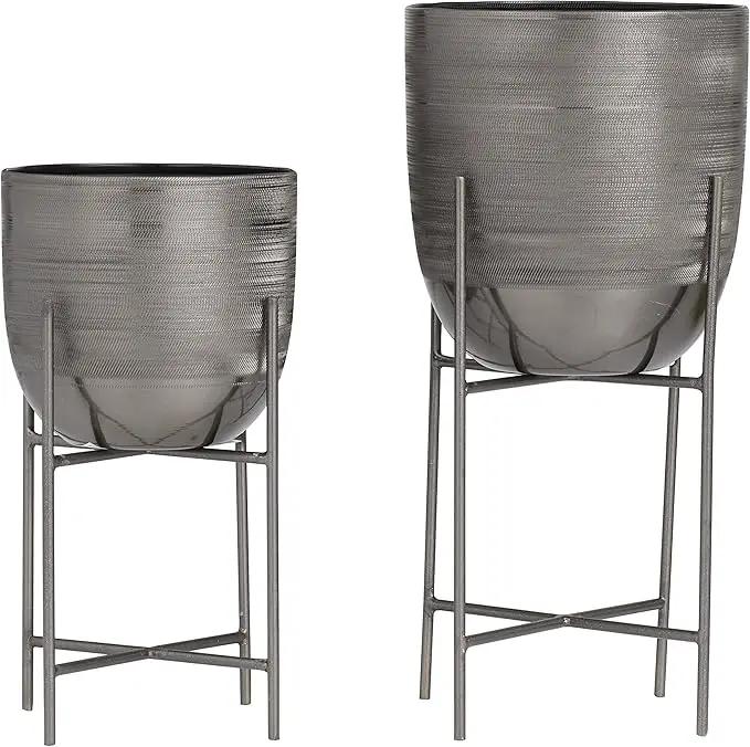 Deco 79 Metal Indoor Outdoor Planter Small Planter Pot with Removable Stand, Set of 2 Planters 12", 9"H, Gray by GreenHaven Gardens