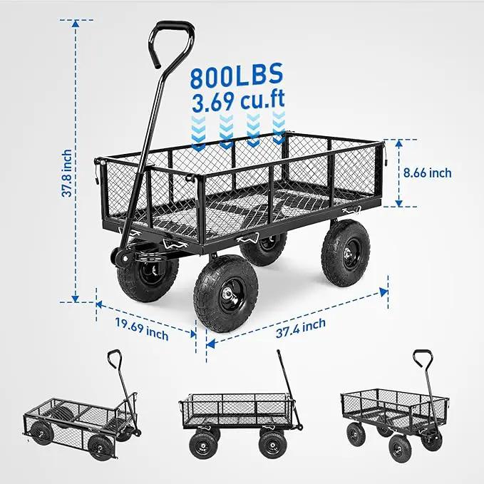 Yesker Steel Garden Carts - 800lbs Dump Wagon with All Terrain Inflatable Wheels for Yard Lawn Farms Gardening - Heavy Duty Utility Outdoor Hauling Wheelbarrow by GreenHaven Gardens