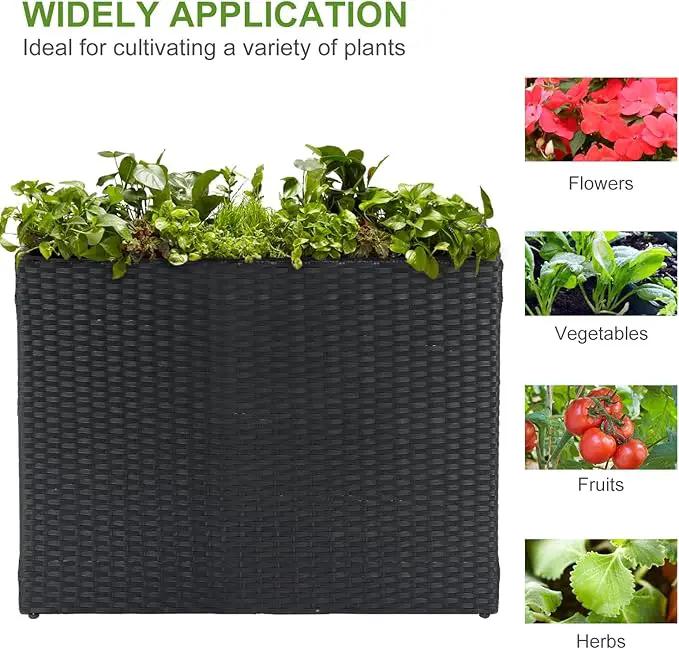 LEWIS&WAYNE Large Rectangular Block Planter Box Handmade Wicker Tall Planters for Outdoor Plants with Removable Liners Modern Planter for Indoor Outdoor Patio Deck - Black, 32''x11''x24'' by GreenHaven Gardens