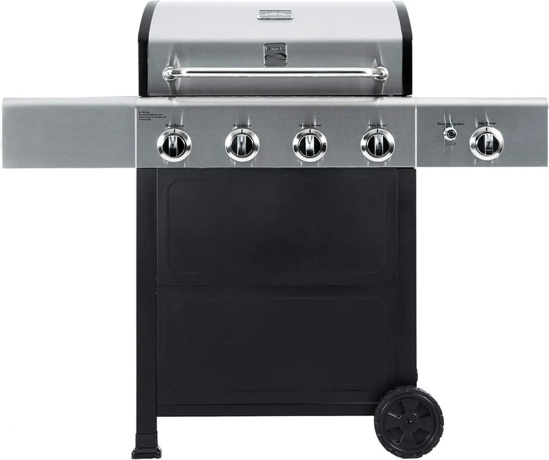 Kenmore 4-Burner Gas Grill with Side Burner, Outdoor BBQ Grill, Propane Gas Grill, Cast Iron Cooking Grates, Electronic Ignition, Warming Rack, Open Cart Design, 53000 BTUs, Stainless Steel and Black by GreenHaven Gardens