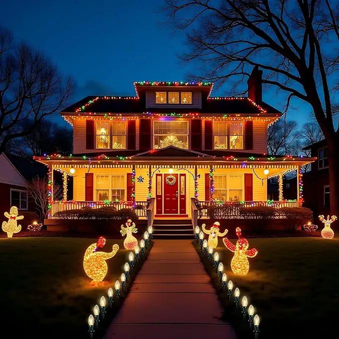 C9 Christmas Pathway Lights Outdoor, 38Ft 25 C9 Incandescent Warm White Pathway Marker Stakes Waterproof for Walkway Lawn Sidewalk Driveway Holiday by GreenHaven Gardens