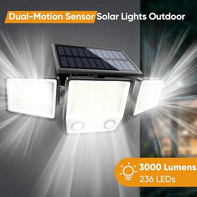 Solar Motion Sensor Outdoor Lights Waterproof - 3000LM 3 Modes Security Lights Outdoor 270° Illumination IP65 LED Solar Flood Wall Light for Garden Yard Patio Pathway (3 Pack) by GreenHaven Gardens