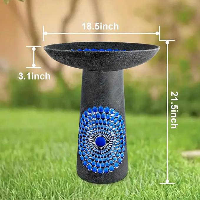 21.5'' Tall Ceramic Bird Bath for Outdoor, Heavy Duty - Cold-Weather Resistant Bird Bath, Garden and Patio Décor - Diamond Blue by GreenHaven Gardens