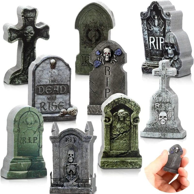Kathfly 9 Pieces Halloween Miniature Tombstones Mini Village Tombstones Halloween Figurines Miniature Spooky Town for DIY Crafts Outdoor Home Garden Decor by GreenHaven Gardens