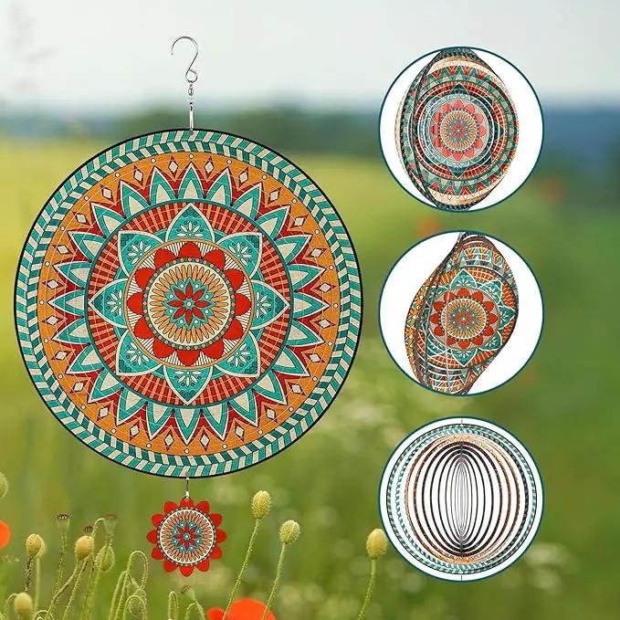TUOKING Mandala Wind Spinners Outdoor Metal 3D Hanging Art Wind Spinner 12 Inch Stainless Steel for Yard and Garden Decoration Worth Gift for Women by GreenHaven Gardens