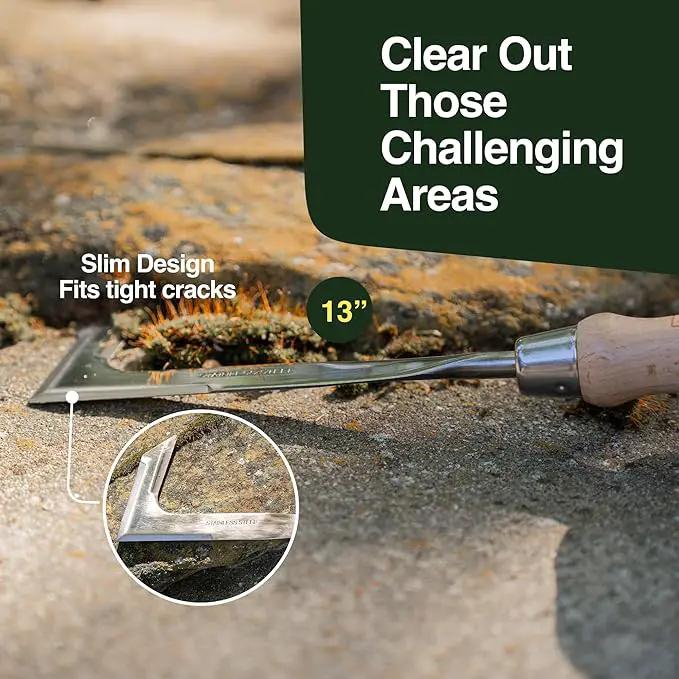 Rocklin™ Crack Weeder – 13" Stainless Steel Manual Crevice Weeding Tool with Beech Wood Handle – L-Shaped Blade for Sidewalk, Patio, and Garden Weed Removal by GreenHaven Gardens