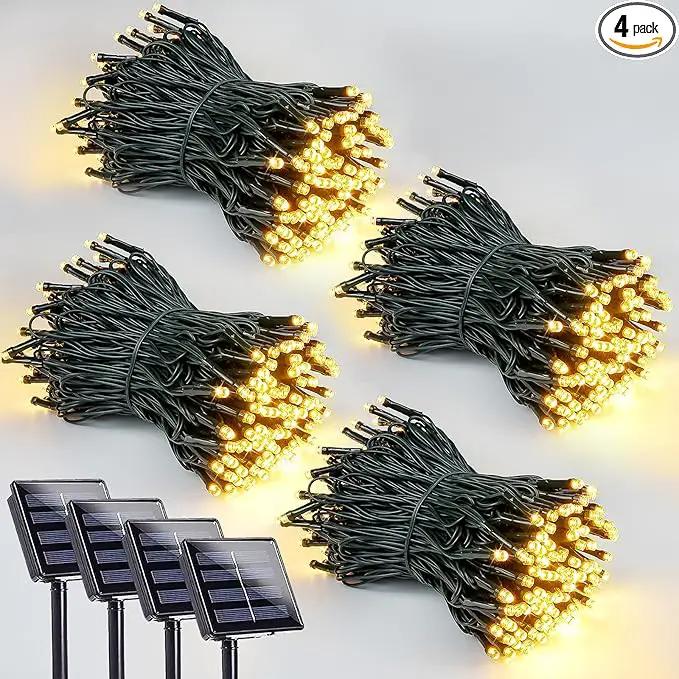 EEW 4-Pack Solar String Lights Outdoor, 400 LED 132FT Solar Christmas Lights with 8 Lighting Modes, Waterproof Green Wire Solar Tree Lights for OutsideXmas Wedding Party Garden Decoration (Warm White) by GreenHaven Gardens
