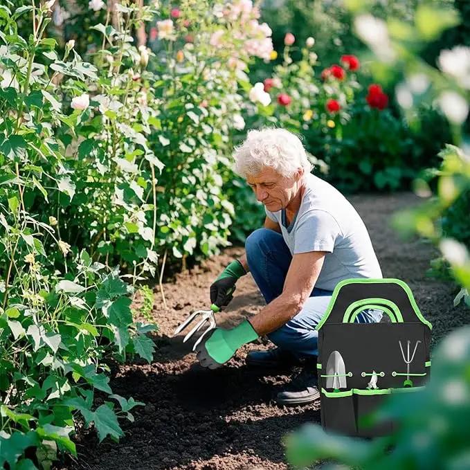11Pcs Heavy Duty Gardening Tool Set, Shovel Stainless Steel with Non-Slip Rubber Grip, Canvas Storage Bag for Women Gardeners Pruning Shears Plant Care Weeding Tools by GreenHaven Gardens