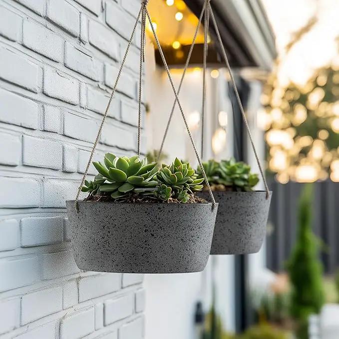 La Jolie Maison Large Hanging Planters - 12 Inch Outdoor Flower Pots, Rock Gray Hanging Garden Planters Set of 2 by GreenHaven Gardens