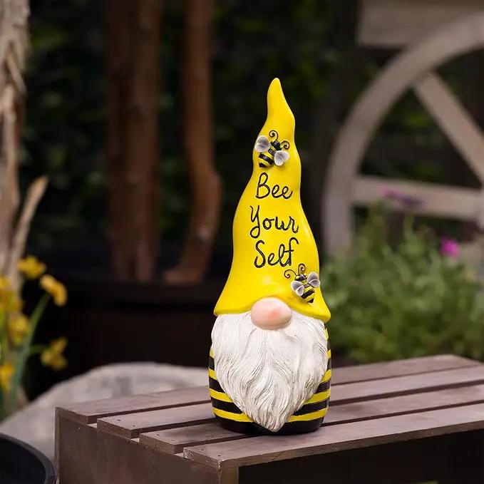 Alpine Corporation 12" H Bee Yourself Indoor/Outdoor Garden Gnome Statue, Yellow/Black by GreenHaven Gardens