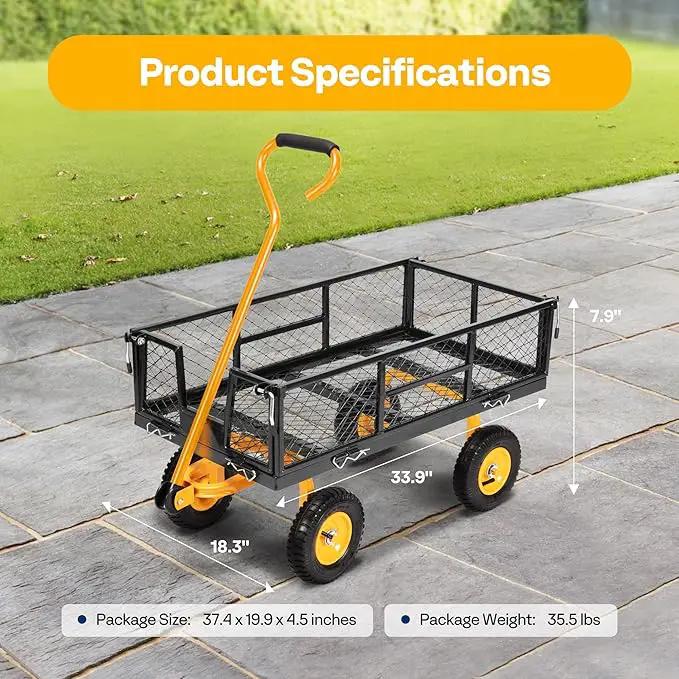 VIVOHOME Heavy Duty 550 Lbs Capacity Mesh Steel Garden Cart Folding Utility Wagon with Removable Sides (Black) by GreenHaven Gardens