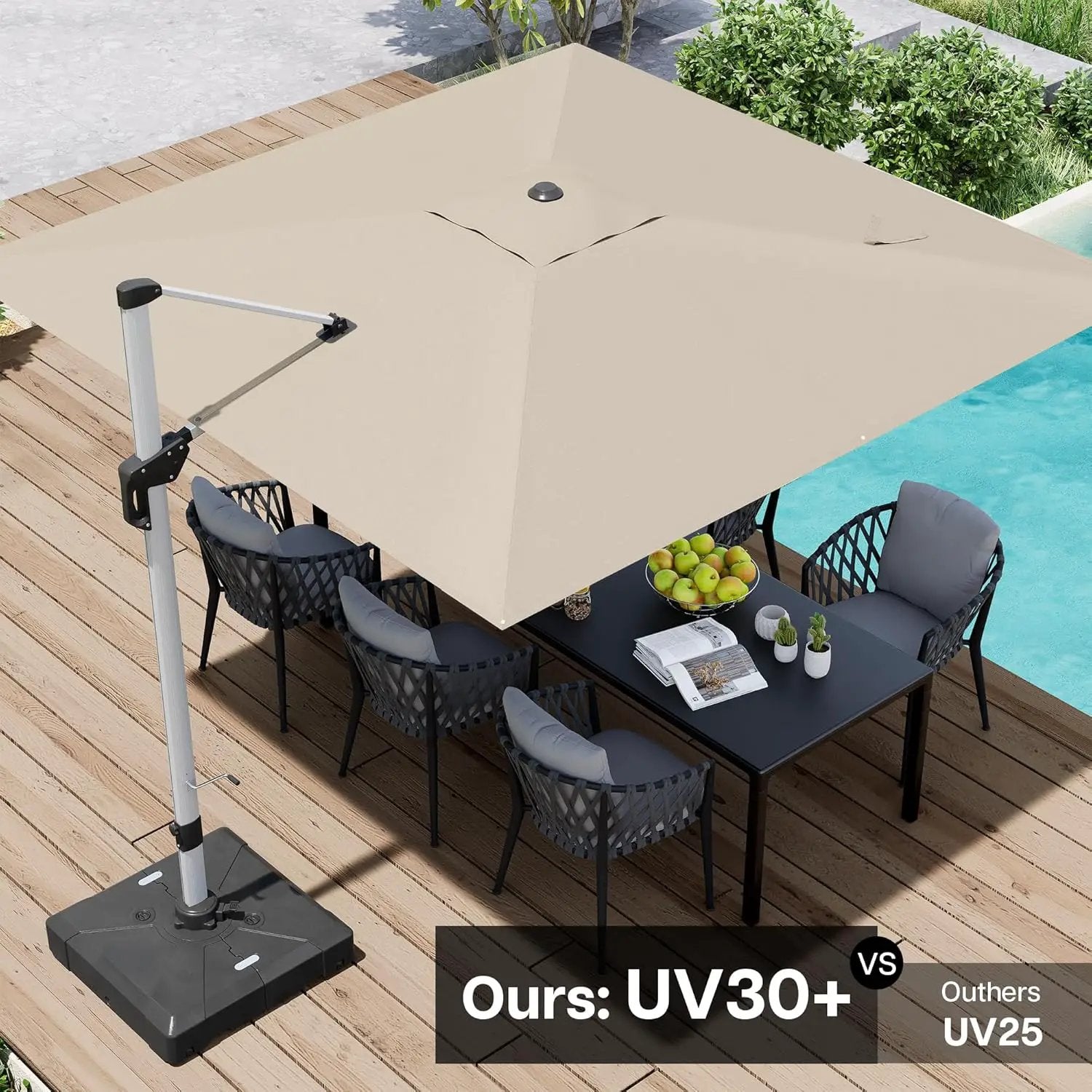 Patio Umbrella, 10FT Outdoor Cantilever Umbrella with 360-degree Rotation for Garden, Deck, Backyard, Pool and Beach, Beige by GreenHaven Gardens