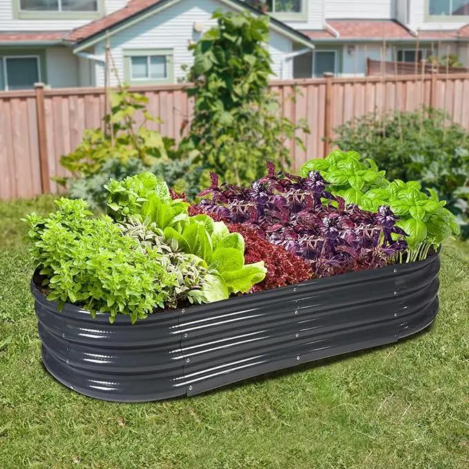 Raised Garden Bed Galvanized Planter Box Outdoor, Rot-Resistant Metal Garden Bed Planter for Vegetables Flower Herb (6.5ft, Grey) by GreenHaven Gardens