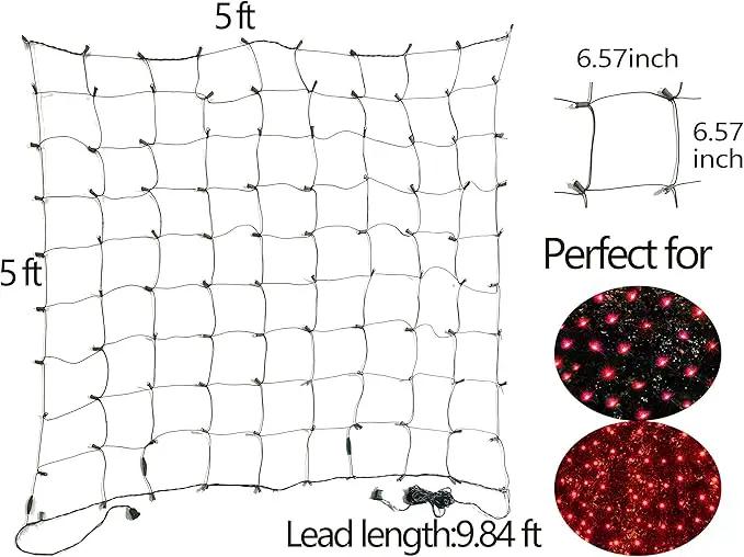 HISHINY LED Red Christmas Net Lights Outdoor,5ftx5ft 100LED Green Wire, Connectable Indoor Outdoor Bush Mesh Net Lights String for Halloween Christmas Party,Shrub,Yard,Tree（Red） by GreenHaven Gardens
