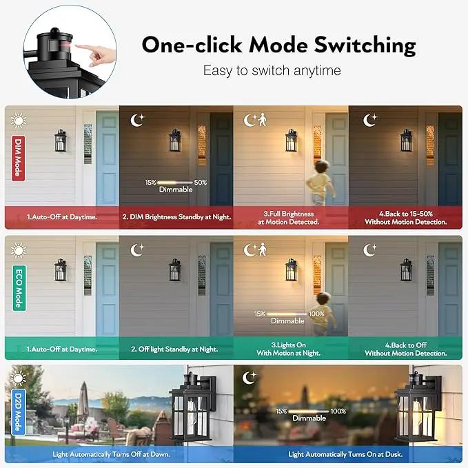 Motion Sensor Outdoor Light, Black Porch Light Dusk to Dawn, Waterproof Outdoor Motion Sensor Light, Anti-Rust Outside Lights for House, Garage, Doorway, Porch, 100% Aluminum by GreenHaven Gardens
