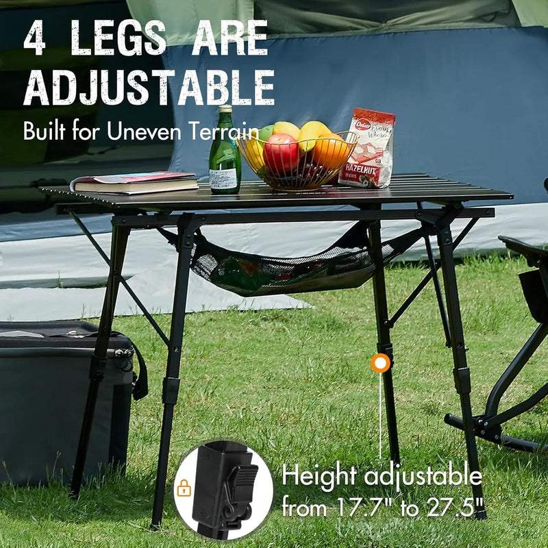 PORTAL Camping Table Foldable Portable with Adjustable Legs, Aluminum Folding Table Roll Up Table with Carrying Bag for Outdoor, Beach, Picnic, Backyards, BBQ and Party, Black by GreenHaven Gardens