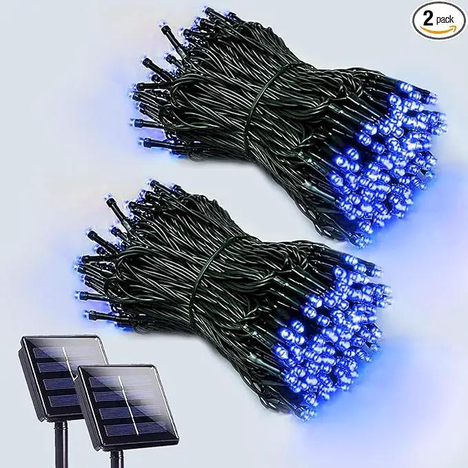 EEW 2-Pack 200 LED Solar String Lights Outdoor, Solar Christmas Lights with 8 Lighting Modes, Waterproof Green Wire Solar Tree Lights for Outside Xmas Wedding Party Garden Patio Decorations (Blue) by GreenHaven Gardens