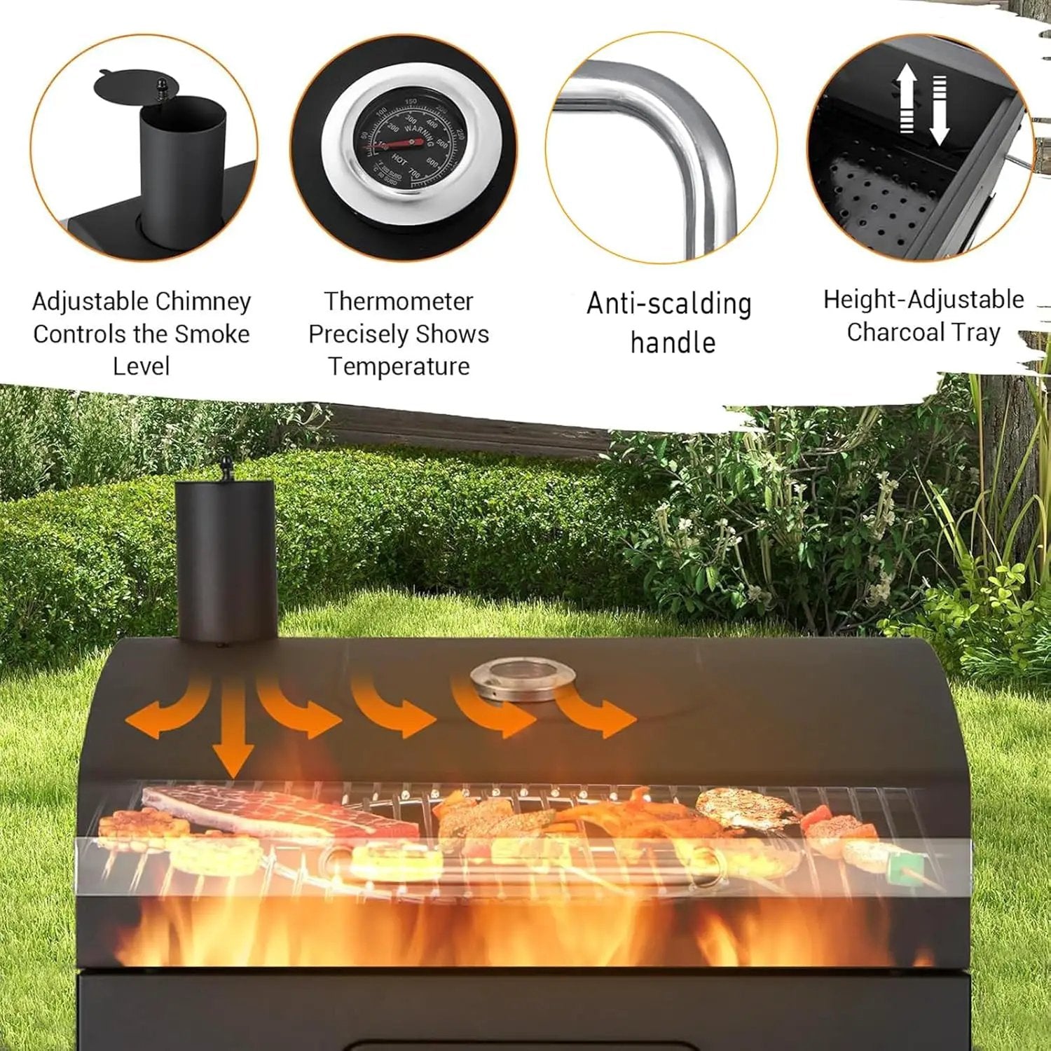 Built In Grill, 29-Inch Oversize Cooking Area Charcoal Grill, Electric rotating grill fork and Height-adjustable Charcoal Trays Outdoor Kitchen,Perfect for Outdoor Patio (Charcoal barbecue grill kit) by GreenHaven Gardens