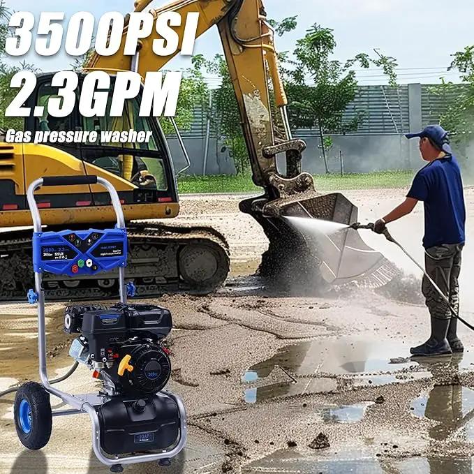 3500 PSI Gas Pressure Washer, 2.3 GPM Power Washer with 209CC Engine, Maintenance-Free Axial Cam Pump, 25FT Hose, 4 Nozzles for Driveways, Walls, Vehicles, Patio (Blue) by GreenHaven Gardens
