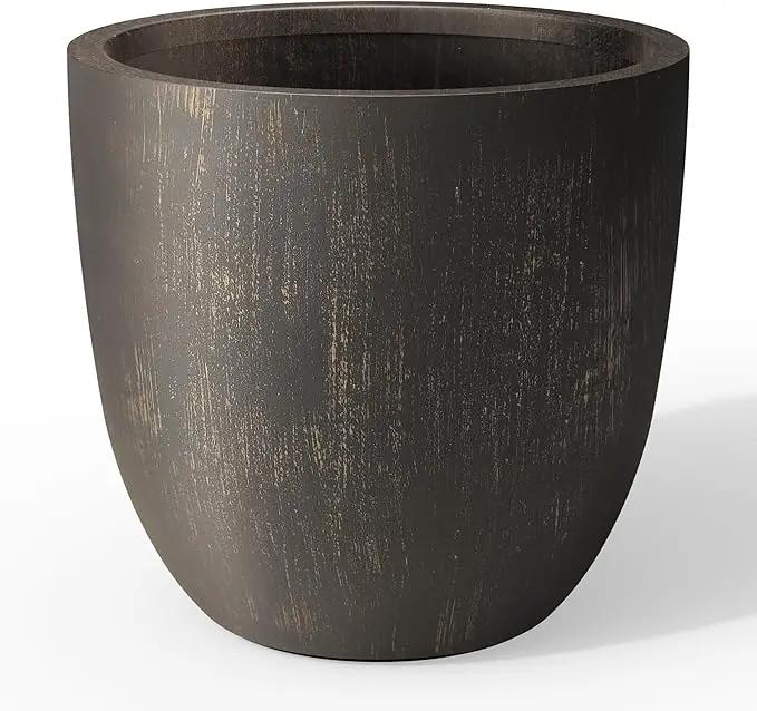 Kante 18 Inch Dia Round Concrete Planter, Indoor Outdoor Large Plant Pot with Drainage Hole and Rubber Plug for Home Patio Garden, Oil Rubbed Bronze by GreenHaven Gardens