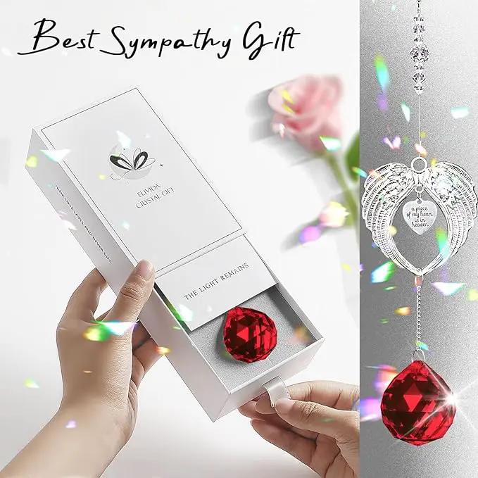 Sympathy Gift Modern Grief Gift for Lose of Loved Ones, Memorial Suncatcher with 40mm Crystal Ball, Sorry for Your Lose Rainbow Maker, Bereavement Gift Idea Angel Wings Design, Red by GreenHaven Gardens