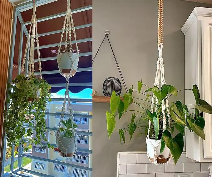Hanging Planters with Macrame Plant Hangers for Indoor Outdoor Plants 3 Set Self Watering Pots Hanging Baskets Flower Pot Holders 3 Different Size by GreenHaven Gardens