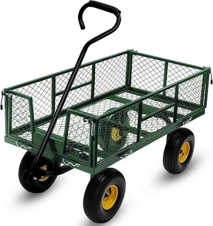 Steel Garden Cart, 2-in-1 Heavy Duty Utility Wagon 900 LBS Capacity Carts with Removable Mesh Sides to Convert into Flatbed, 240° U-Turn 10" Pneumatic Tires Garden Wagon for Lawn Camping Farm Yard by GreenHaven Gardens