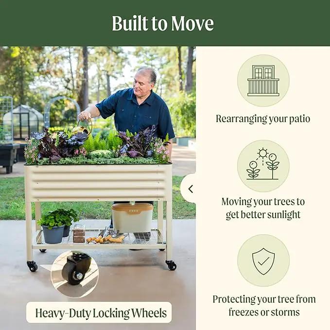Rolling Elevated Raised Garden Bed-V Series, 2' x 6' Garden Beds with Legs & Storage Rack for Patio & Porch, 1000 Lbs Weight Capacity, Outdoor Planter Box for Vegetables Flower Herbs, Pearl White by GreenHaven Gardens