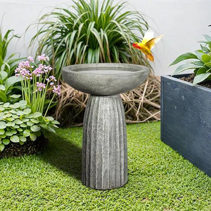 SunJet Modern Bird Bath, 24.4inches Height Fibre-Reinforced Concrete Birdbath with Textured Pedestal for Outdoor Garden, Yard, Lawn Decor by GreenHaven Gardens