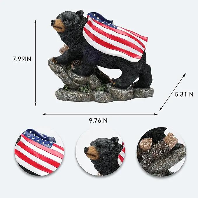 Garden Statue Bear,Solar American Flag Bear Ourdoor Statue,Garden Decor Bears Solar Light,Resin Figurine Lights,Outdoor Decor for Patio,Porch,Balcony,Yard,Lawn by GreenHaven Gardens