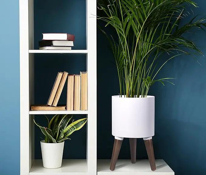 D'vine Dev 8 Inch Planter Pot with Stand, Mid-Century Tall Plant Pot with Legs for Indoor Plants, Small, White, 88-O-A-1 by GreenHaven Gardens