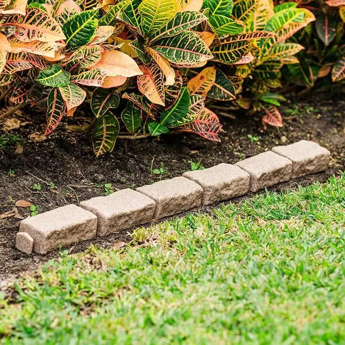 Beuta Landscape Edging | Garden Edging Border | Faux Stone Bricks for Lawn edging, Flower beds, Pathways & Yard Edging– 4 Packs | Each Section Has 6 Bricks 48"L x 4"W x 2.25"H | 12 Spikes |Sandstone by GreenHaven Gardens