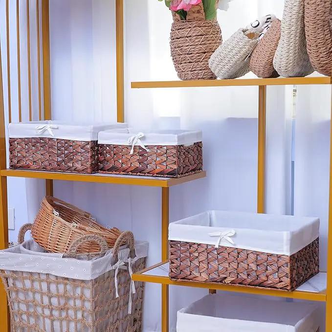 Rectangular Woven Seagrass Storage Bin with Handle,Kingwillow. (water hyacinth, Large) by GreenHaven Gardens