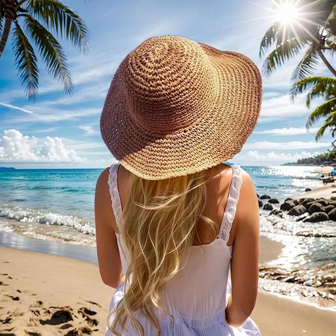 Floppy Big Beach Straw Hats for Women Foldable Summer Wide Brim Packable Sun Hat Womens Travel Straw Fedora Hat by GreenHaven Gardens