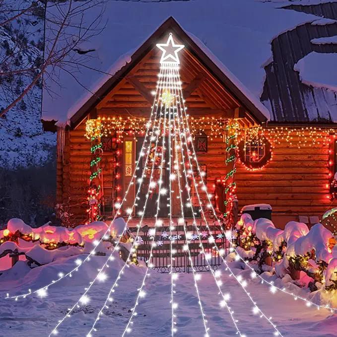 Christmas Decorations Star String Lights, 320 LED Waterfall Tree Lights with 13" Topper Star 8 Lighting Modes Indoor Outdoor Decorative for New Year, Holiday, Wedding, Party by GreenHaven Gardens
