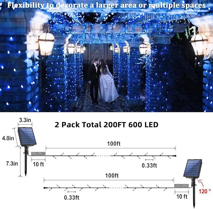 2-Pack 200FT Solar String Lights for Outside, 600 LED Extra-Bright Solar Light Outdoor with 19 Modes & Timer, Waterproof Fairy Solar Lights for Garden Patio Tree Christmas Decorations (Blue), 2021B by GreenHaven Gardens
