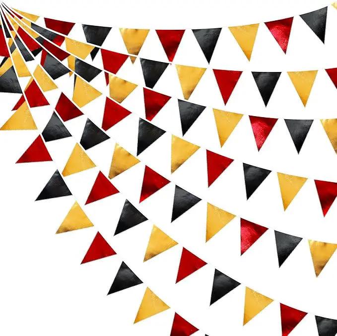 Red Black Gold Party Decorations Metallic Fabric Triangle Pennant Banner Flag Bunting Garland for Graduation Birthday Anniversary Pirate Poker Casino Las Vegas Christmas Holiday Party Supplies by GreenHaven Gardens