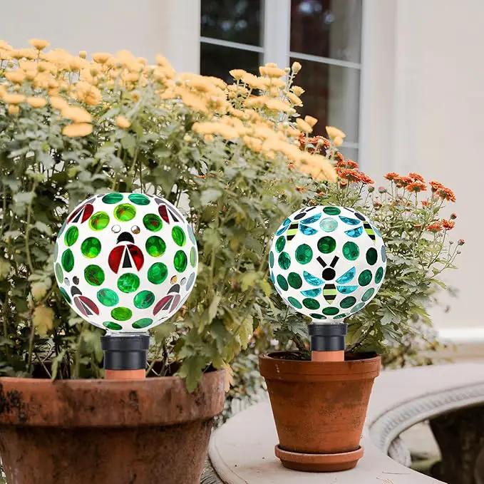 Watering Globe for Plants Mosaic Self Watering Spikes 2 Pack Large Self Watering Planter Insert Automatic Watering Device Outdoor Garden by GreenHaven Gardens