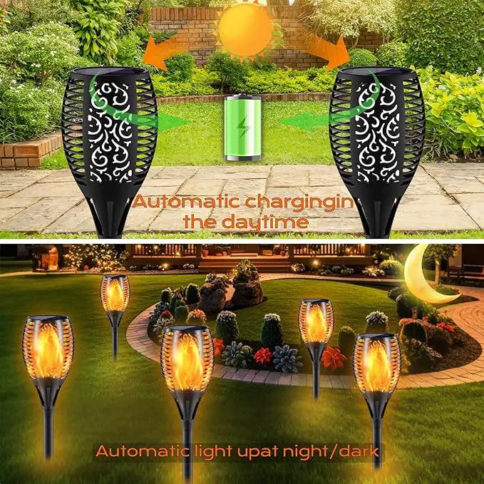 Upgraded Larger Solar Torch Lights, 43" Flickering Flame Solar Lights, Waterproof Outdoor Solar Landscape Decoration Lighting 96 LED Auto On/Off Garden Patio Yard Pathway,Black 4 Pack (4) by GreenHaven Gardens