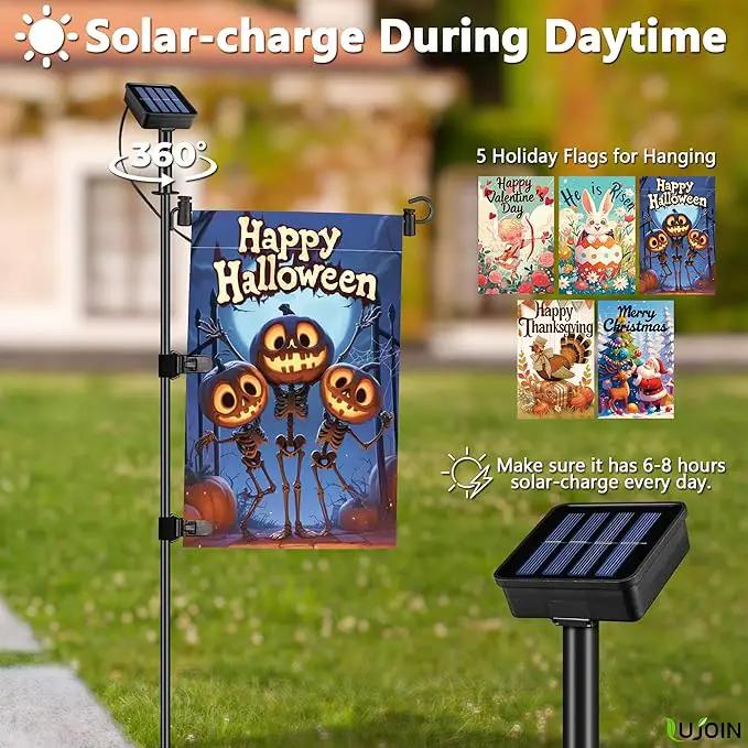 DIY Solar Garden Flag Stand with 5 Holiday Flags, Universal LED Board for DIY a Lighted 12"x18" Flag, Including Valentines Day, Easter Day, Halloween, Thanksgiving Day & Christmas Flags by GreenHaven Gardens