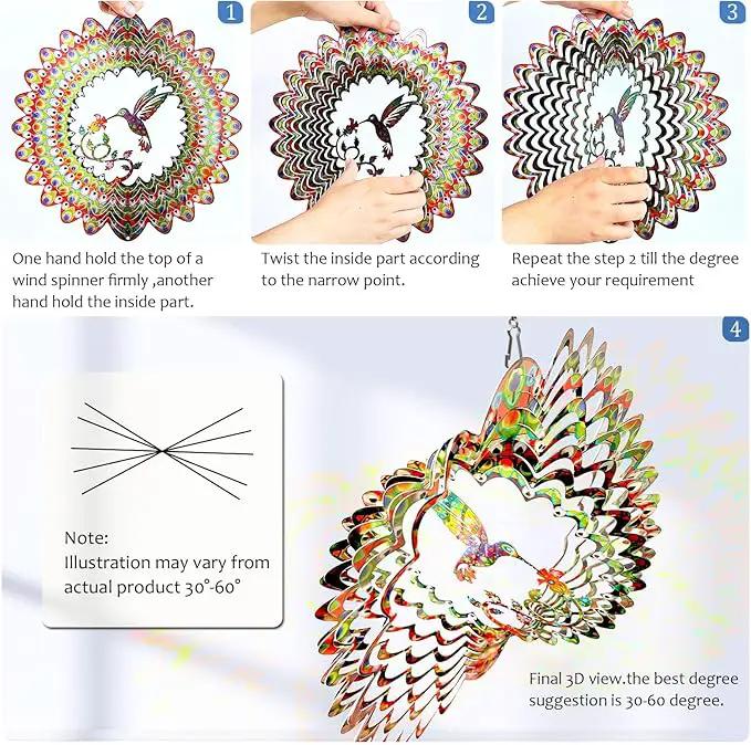 Hummingbird Wind Spinner for Yard and Garden,12in 3D Wind Spinner Hummingbird Gift for Women/Mother/Father/Men,Hanging Bird Wind Catchers Kinetic Yard Art Ornaments Outdoor Wind Sculptures by GreenHaven Gardens