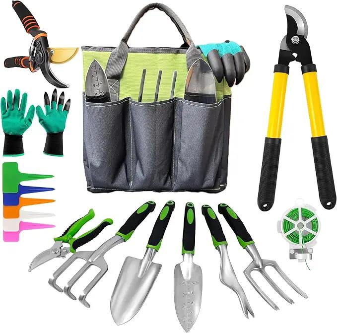 Gardening Tools – 42 Piece Premium Gardening Tool Set,Heavy Duty Hand Tools with Fashion Garden Tools Organizer Handbag,Rust-Proof Gardening Tool Kit, Ideal Gardening Gifts for All (Green/Grey) by GreenHaven Gardens