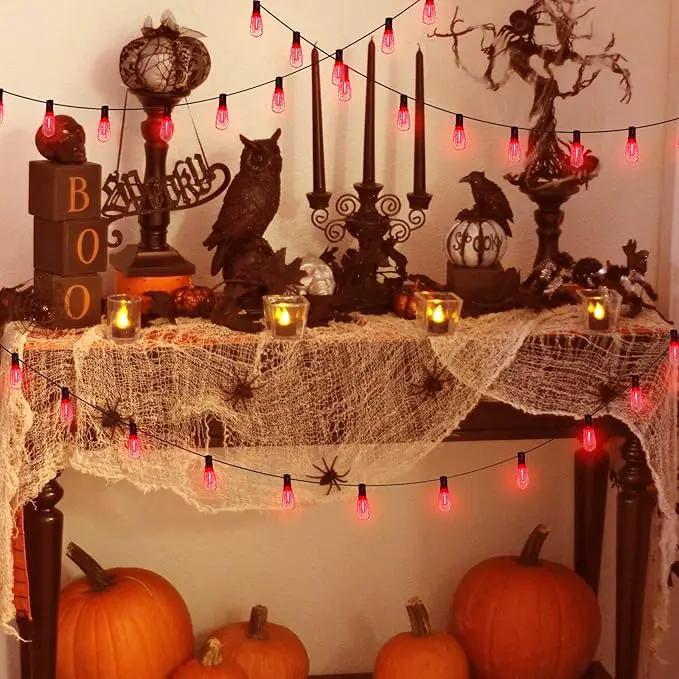 Abeja LED Flame String Lights, 10Ft ST40 Halloween Flicker Flame String Lights with 10 LED Flame Bloody Tears Bulbs, Hanging Outdoor Halloween Light for Patio Garden Party Backyard -Black by GreenHaven Gardens